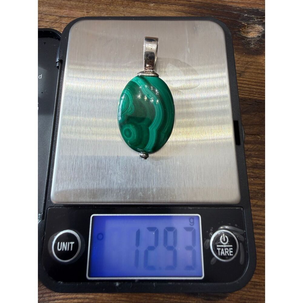 Sterling Silver Malachite Pendant 12.93g large natural stone